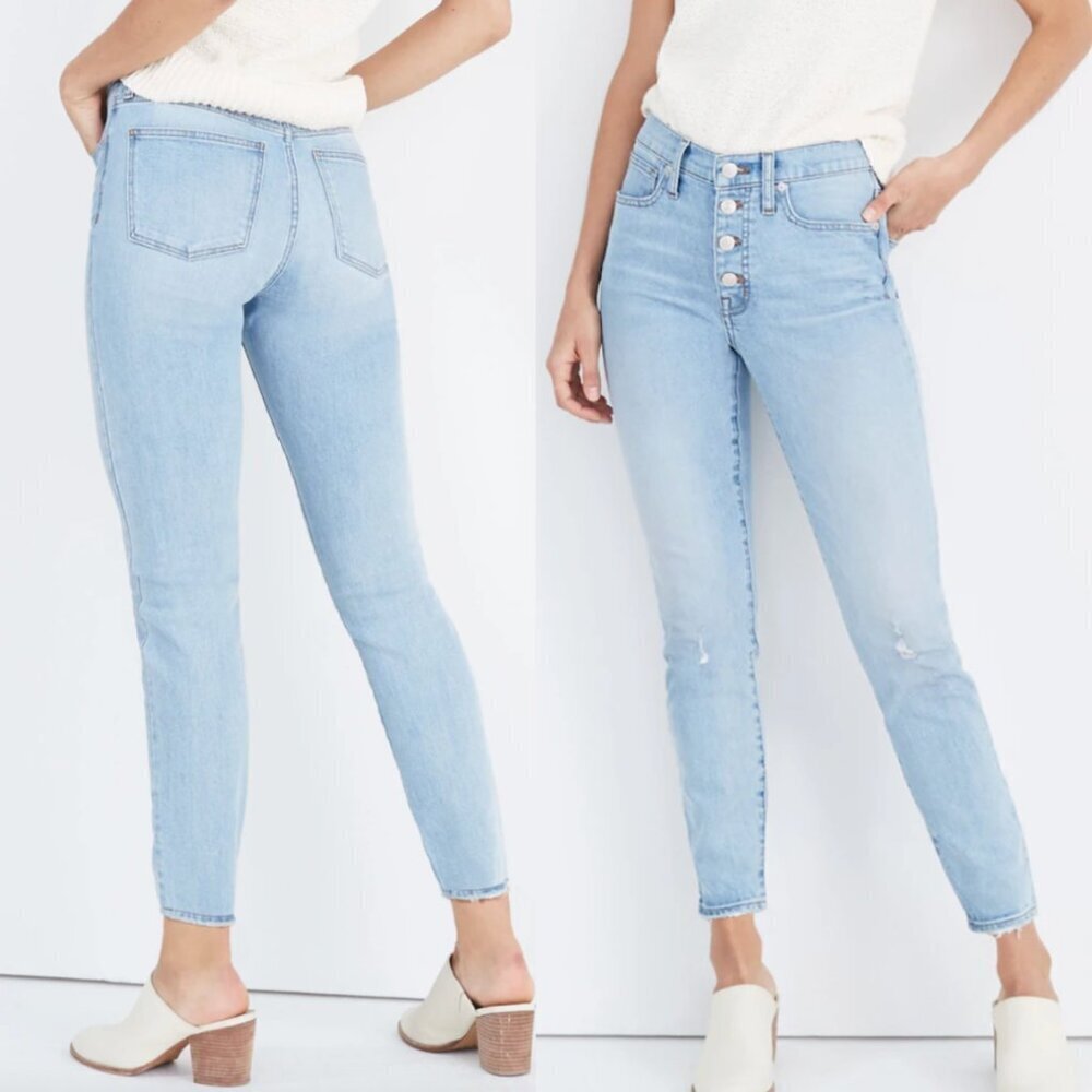 MADEWELL Plus Size 9" Mid Rise Skinny Crop Jeans Light Wash Button Fly 36 W36